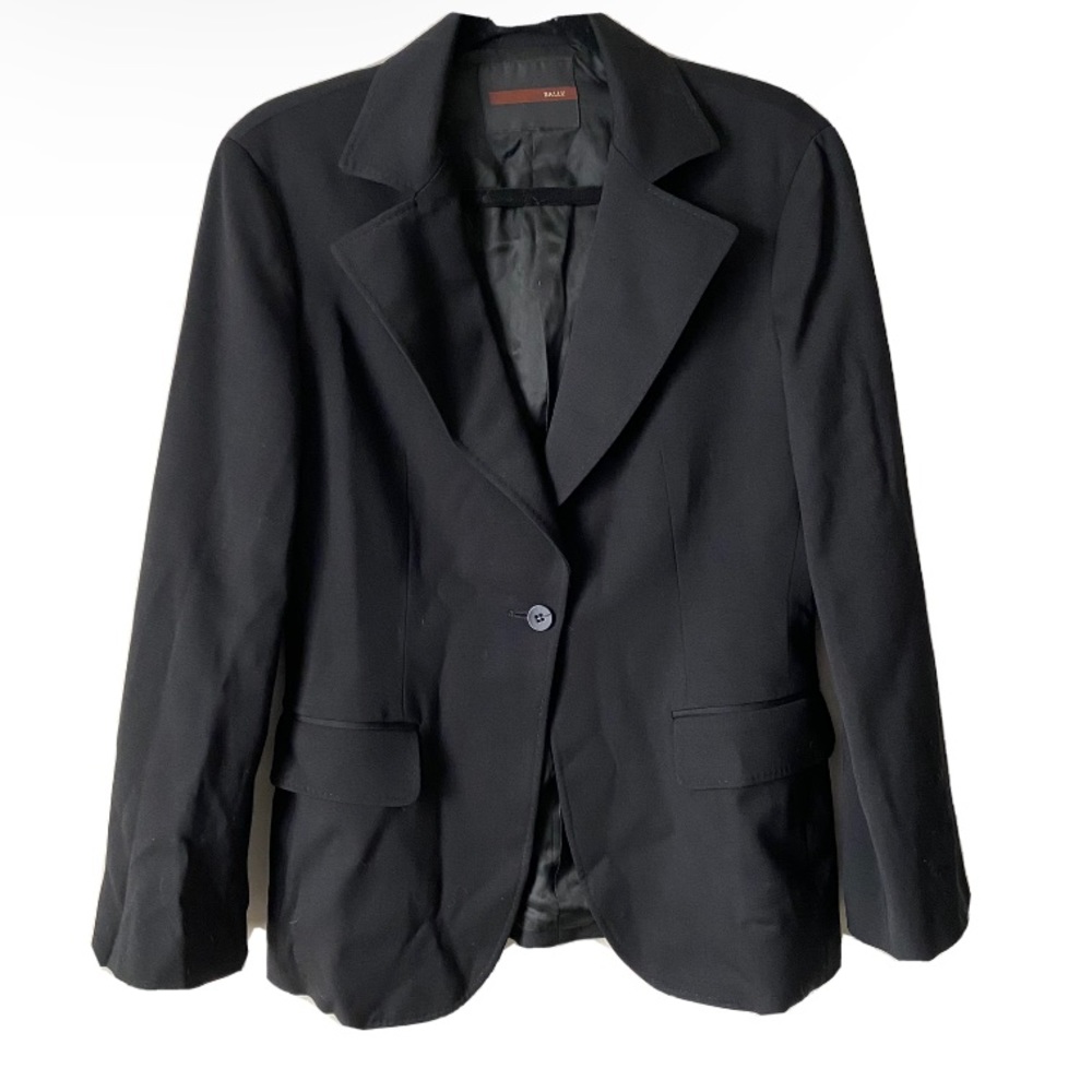 Bally Black Wool Knit Dual Front Pocket Single Button Front Blazer Size 10